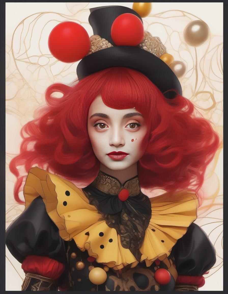 صورة مولدة بالذكاء الاصطناعي: Midjourney prompt: a woman dressed as a clown with red hair, in the s... (نموذج Midjourney - صور شخصية)