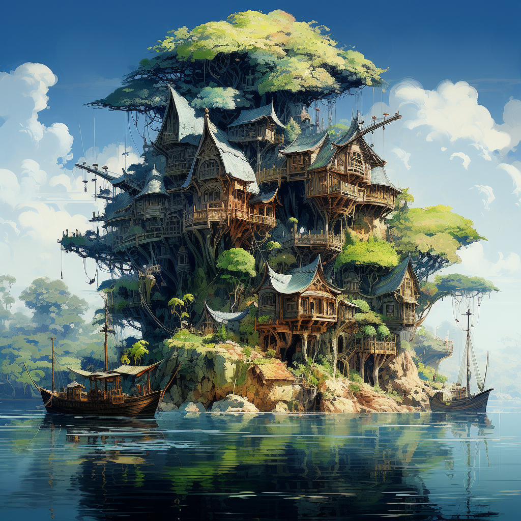 AI generated: Midjourney prompt: Monet style; A small island of the ocean, a giant ... (Midjourney - Landscapes)