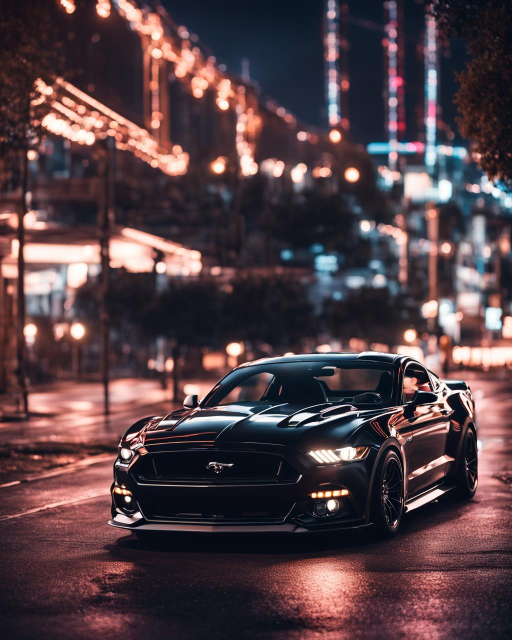AI generated: Stable Diffusion prompt: a picture of a ford mustang, modern car, black col... (Stable Diffusion - Photography)