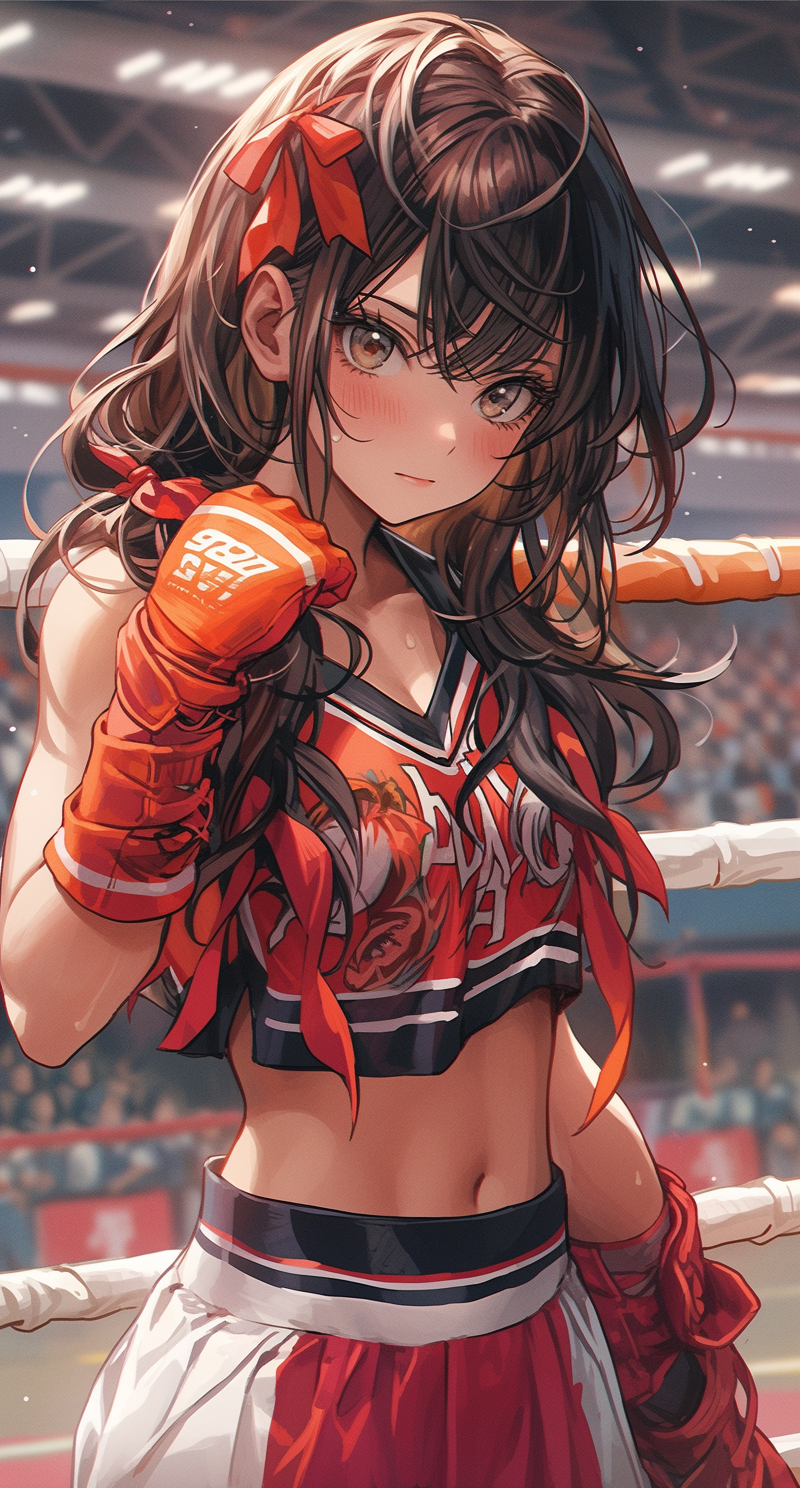 AI generated: Midjourney prompt: a girl in karate attire in the ring, in the style ... (Midjourney - Anime)