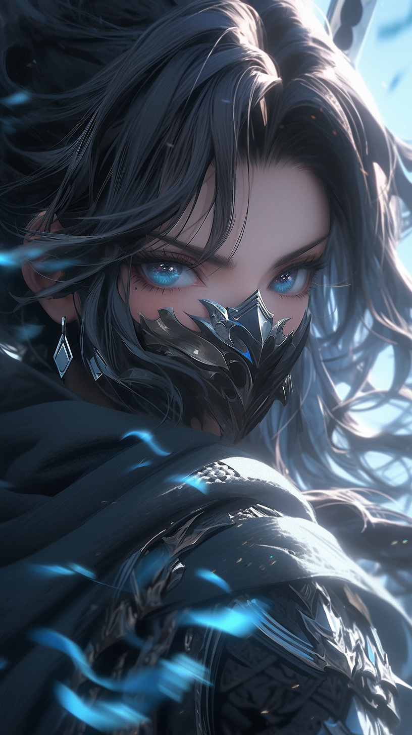 Midjourney prompt: anime girl with blue eyes standing with sword, in ... - Midjourney