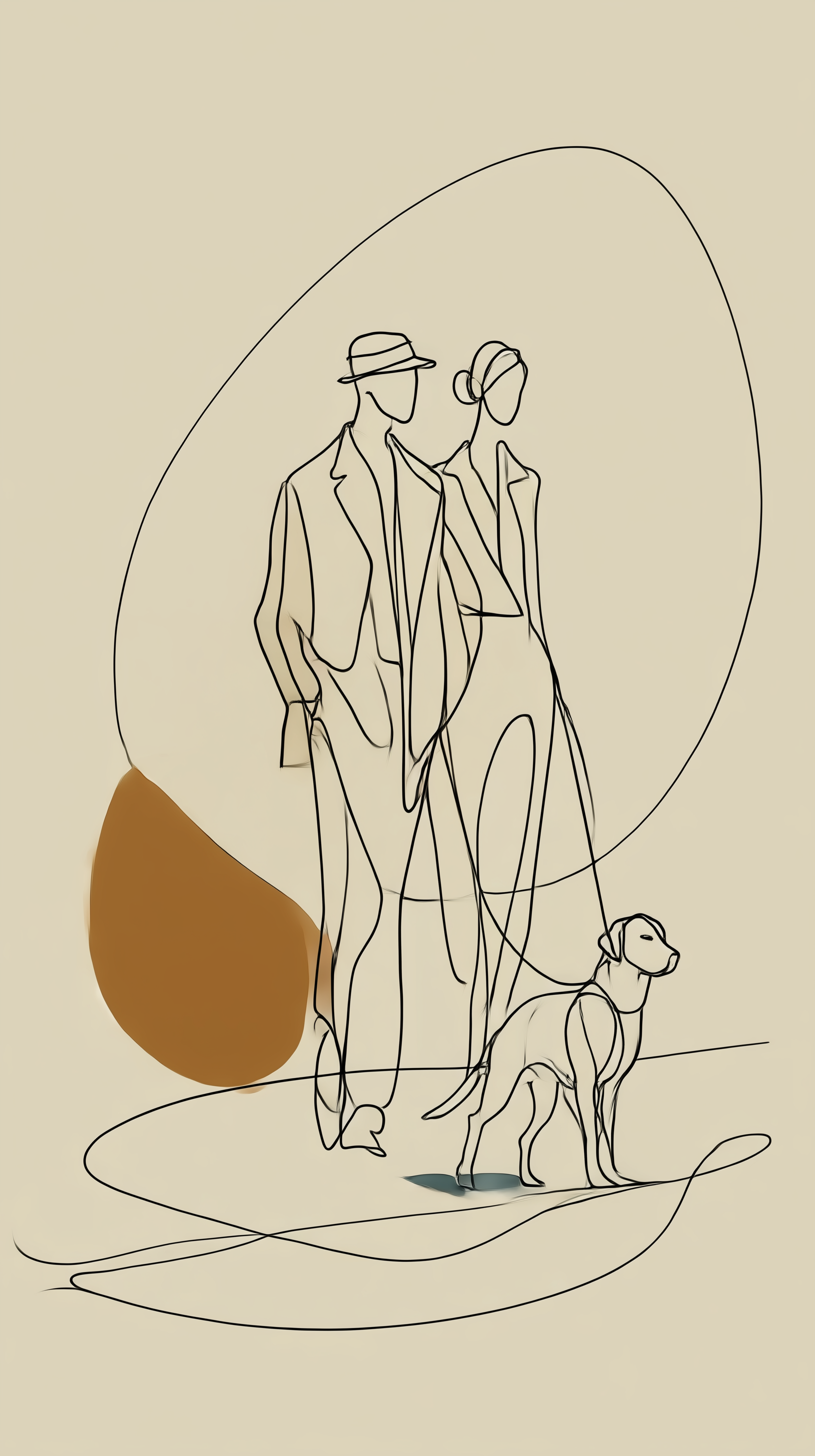AI generated: Midjourney prompt: clean vector, illustration, line art, couple walki... (Midjourney - Animals & Nature)