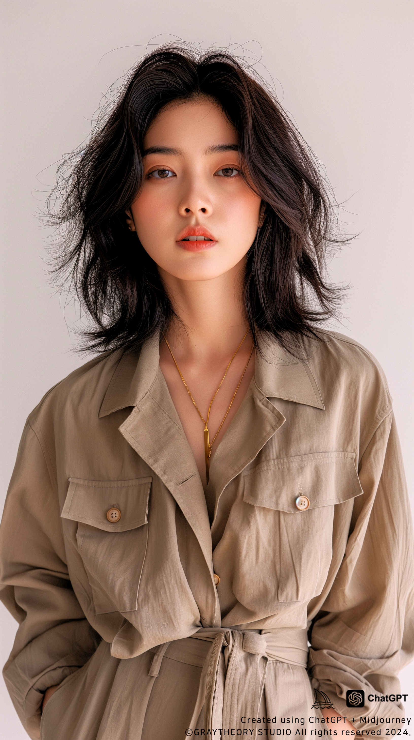 AI generated: Midjourney prompt: Envision Korean her 20s, with an air of confidence... (Midjourney - Photography)