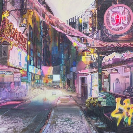 Stable Diffusion prompt: a view of a city street with neo...
