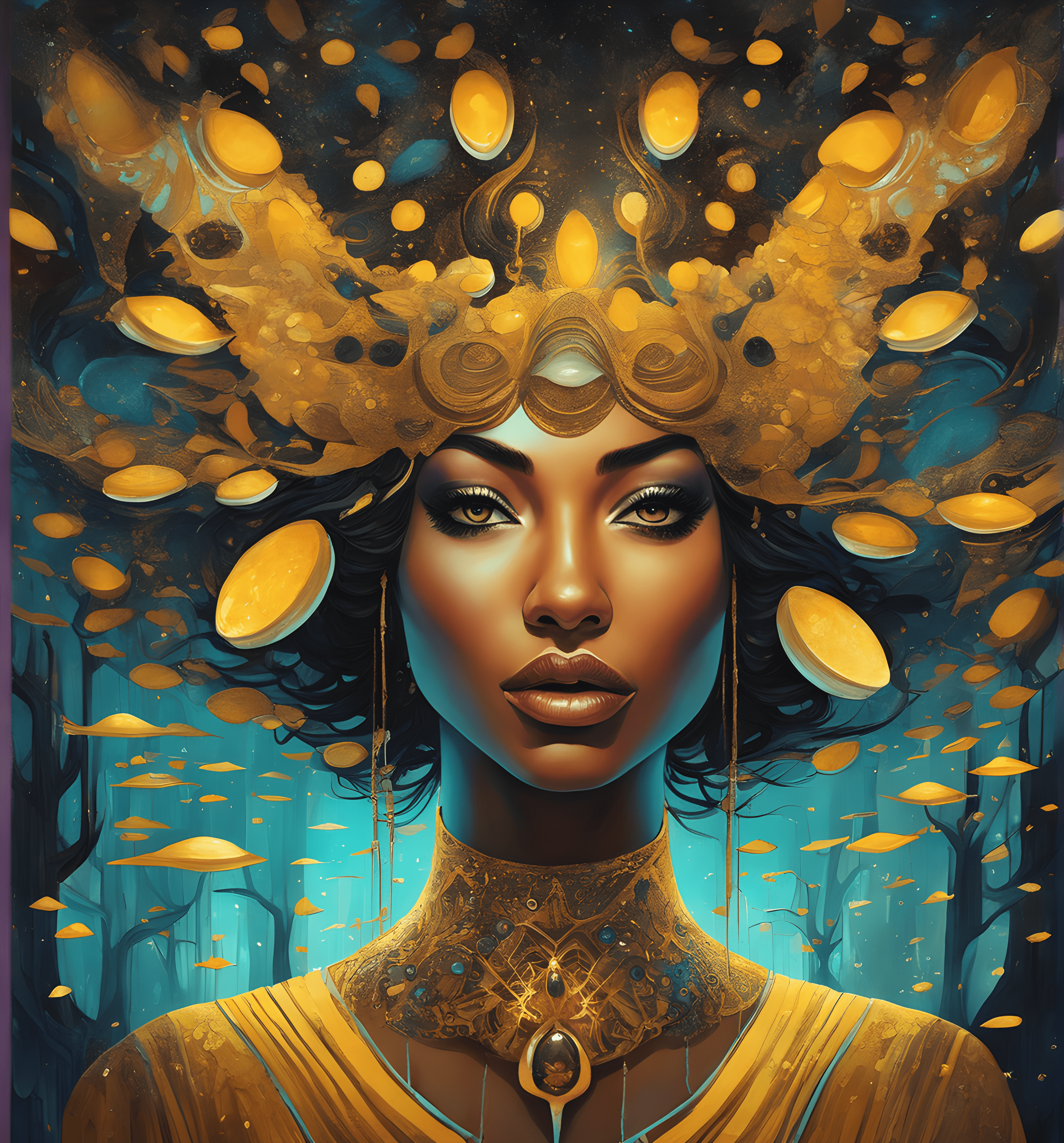 AI generated: DreamShaper prompt: a painting of a woman with an evil look on her fac... (DreamShaper - Concept Art)