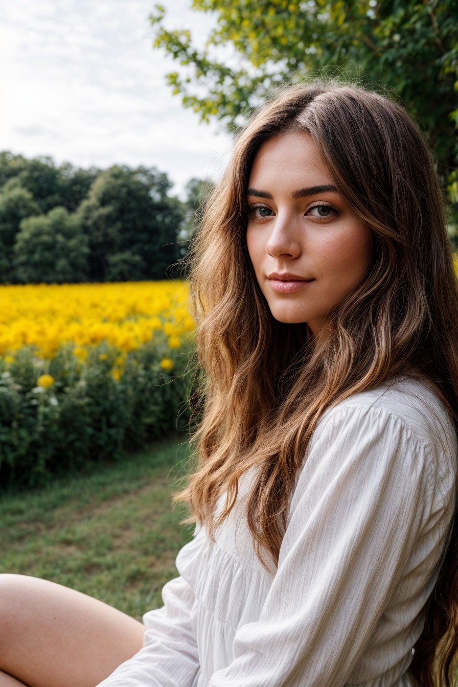 Stable Diffusion prompt: photo of a beautiful farm girl in a white cotton d... - Stable Diffusion