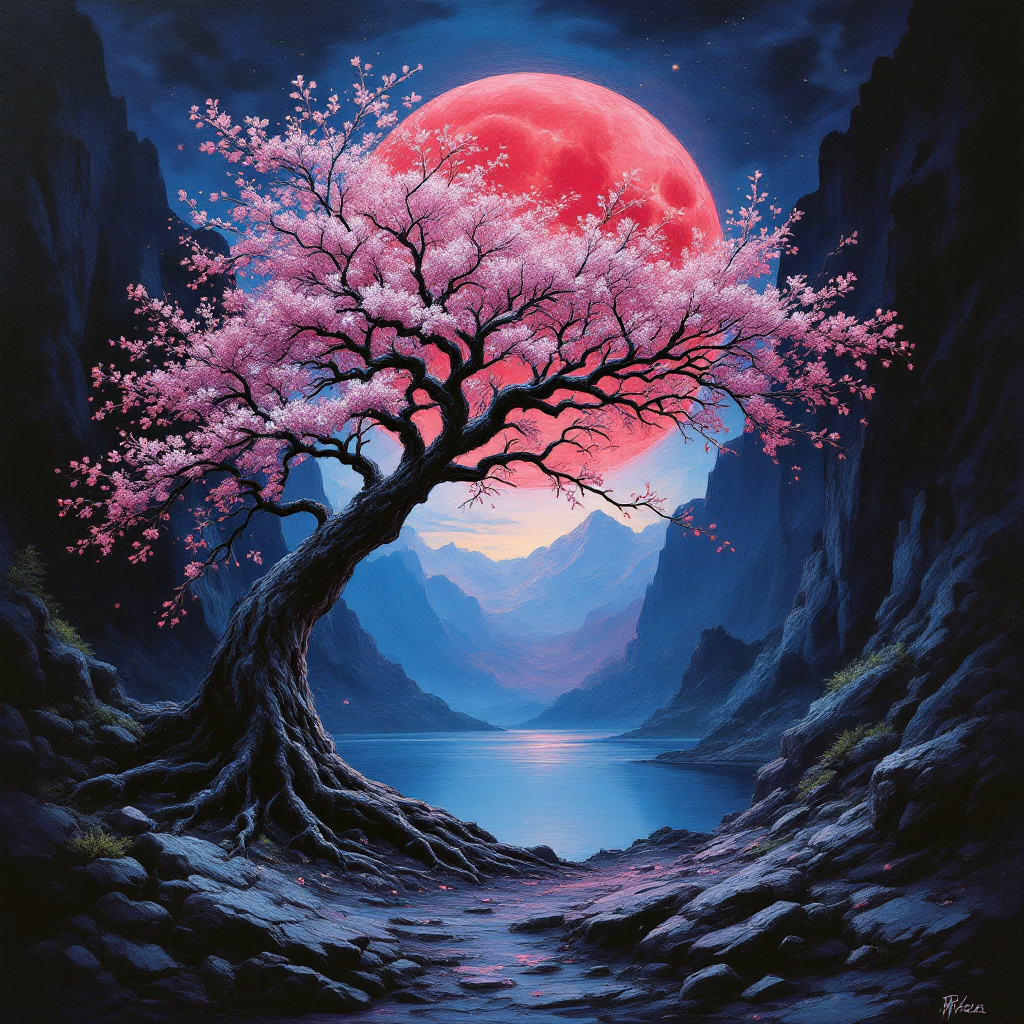 صورة مولدة بالذكاء الاصطناعي: FLUX prompt: impasto oil painting of a mystical landscape under... (نموذج FLUX - مناظر طبيعية)