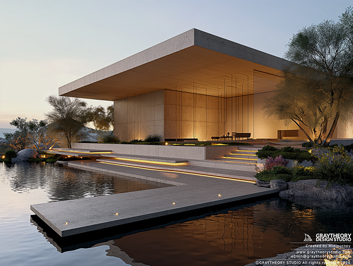 minimalist house facade concrete vegetation natural light