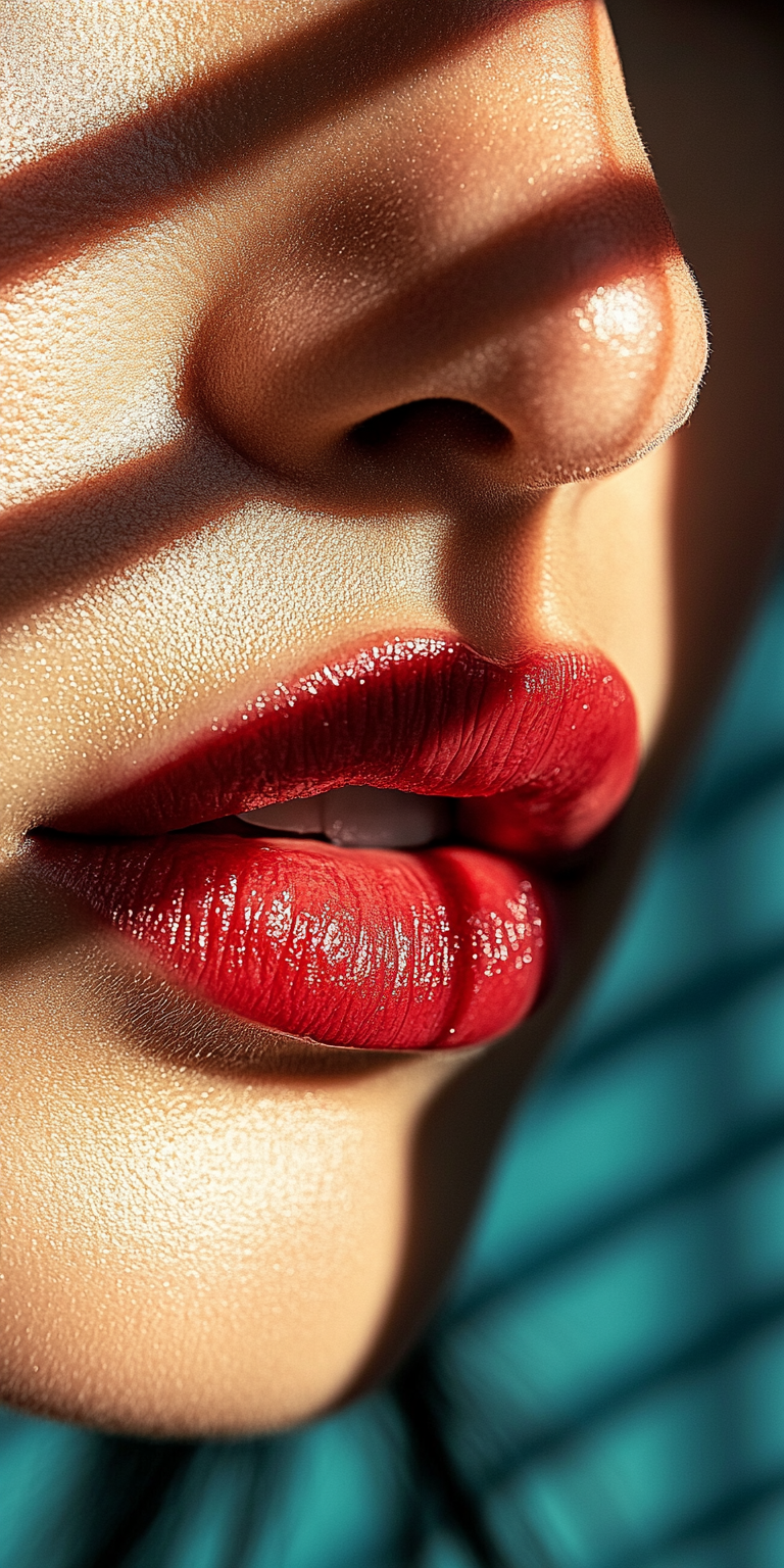 AI generated: Midjourney prompt: A close-up of the red lips and nose of an elegant ... (Midjourney - Photography)