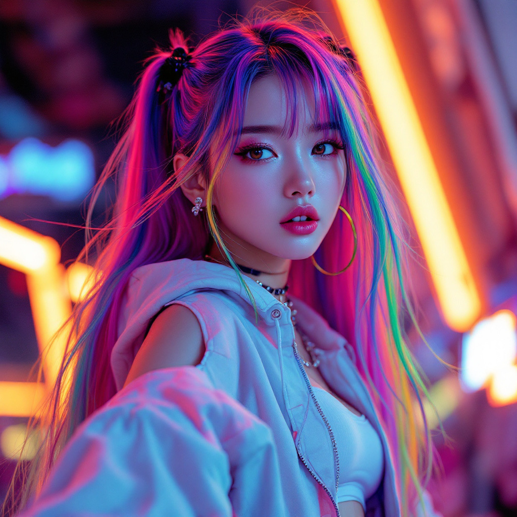 AI generated: Stable Diffusion prompt: A charismatic K-pop idol named Nana with short blo... (Stable Diffusion - Fashion)