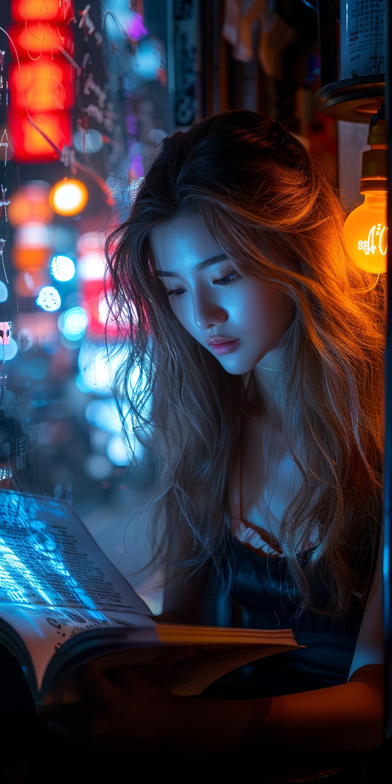 AI generated: Midjourney prompt: street photo of a beautiful girl sitting at a tabl... (Midjourney - Photography)