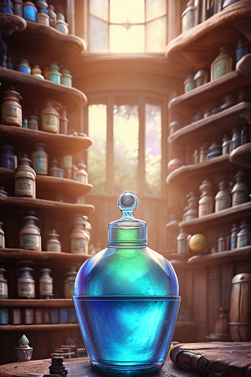 AI generated: Openjourney prompt: an old wooden apothecary filled with dusty potions... (Openjourney - Logo Icon Design)