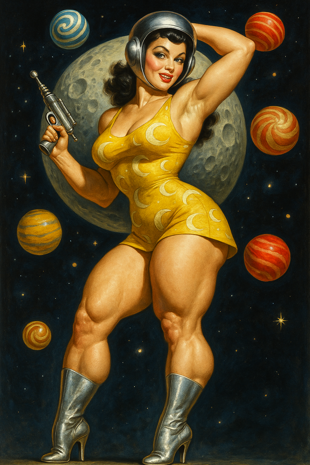 AI generated: ChatGPT Image prompt: Full-body painting of a pin-up woman in a short ye... (ChatGPT Image - Portraits)