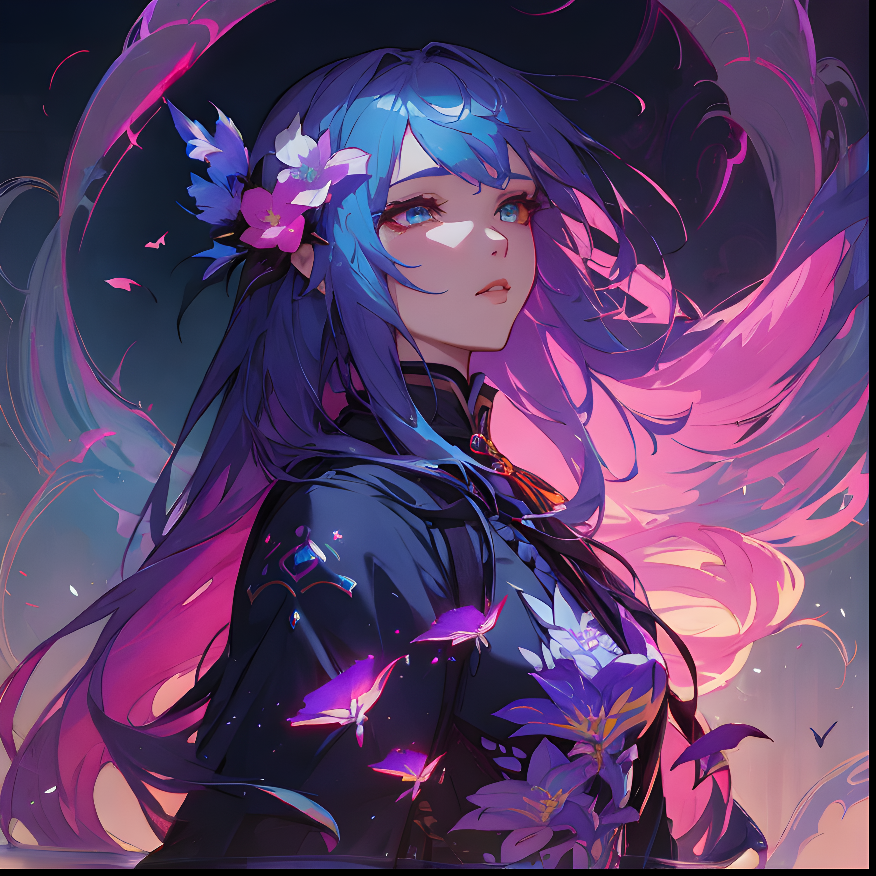 صورة مولدة بالذكاء الاصطناعي: Counterfeit-V2.5 prompt: a woman with long hair and flowers in her hair, in... (نموذج Counterfeit-V2.5 - فن مفاهيمي)