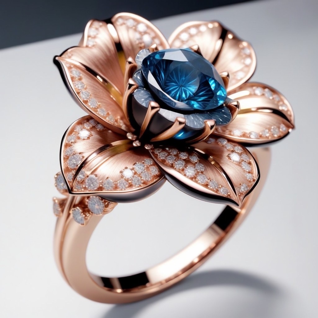 AI generated: Stable Diffusion prompt: Jewelry design, a ring with bright rose-cut blue d... (Stable Diffusion - Fashion)