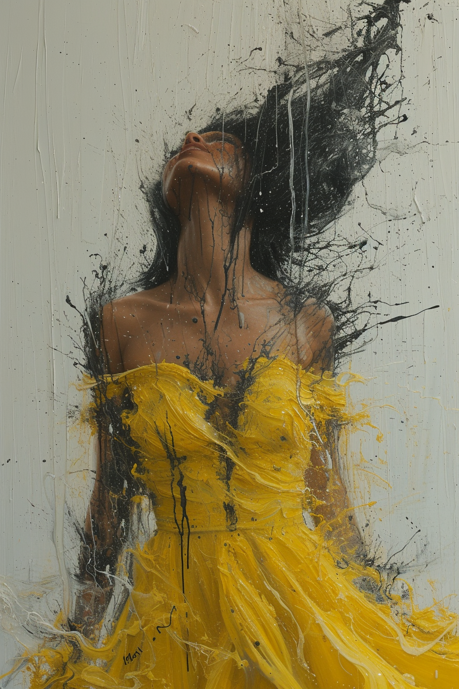 AI generated: Midjourney prompt: a painting of a woman wearing a yellow dress, in t... (Midjourney - Portraits)