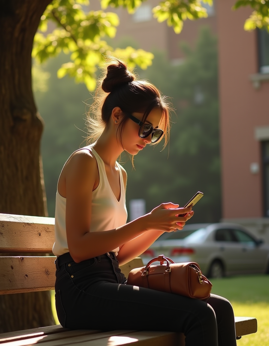 FLUX prompt: A young woman with olive skin and dark hair tied i... - FLUX