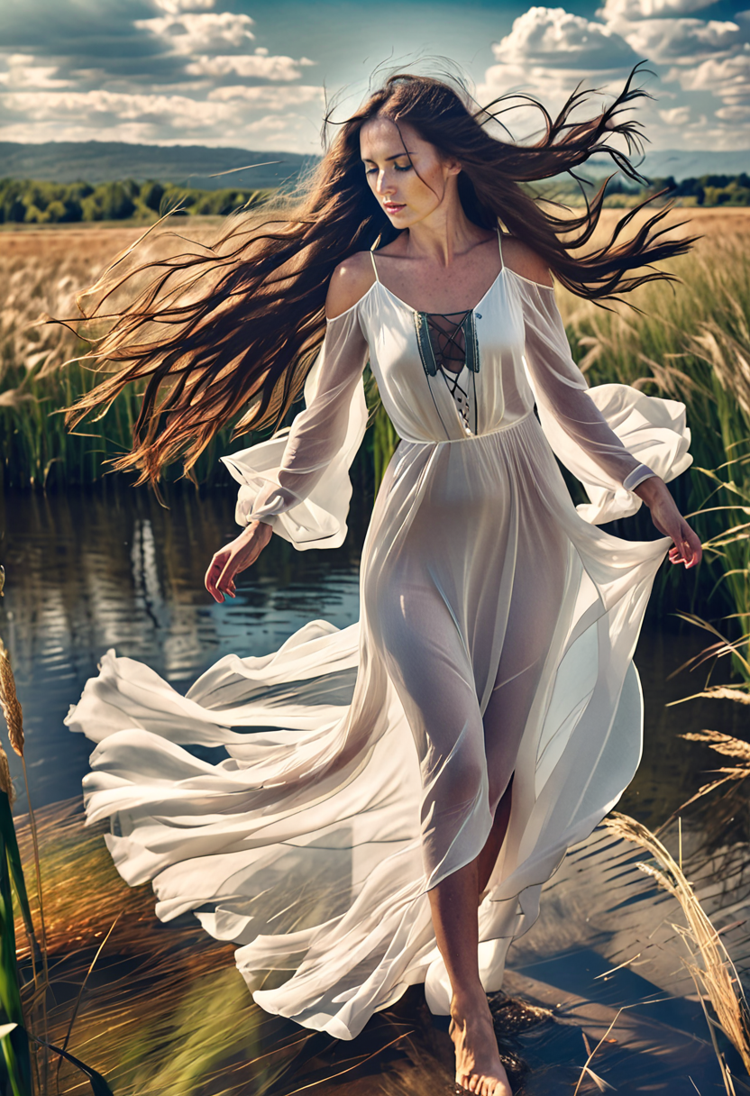 Stable Diffusion prompt: HDR photo of woman posing in a field of reeds, lon... - Stable Diffusion