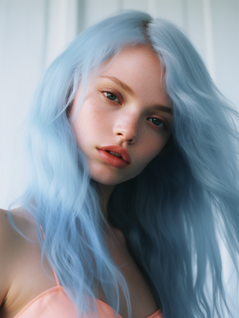 Midjourney prompt: disposable photography of beautiful blue hair colo... - Midjourney