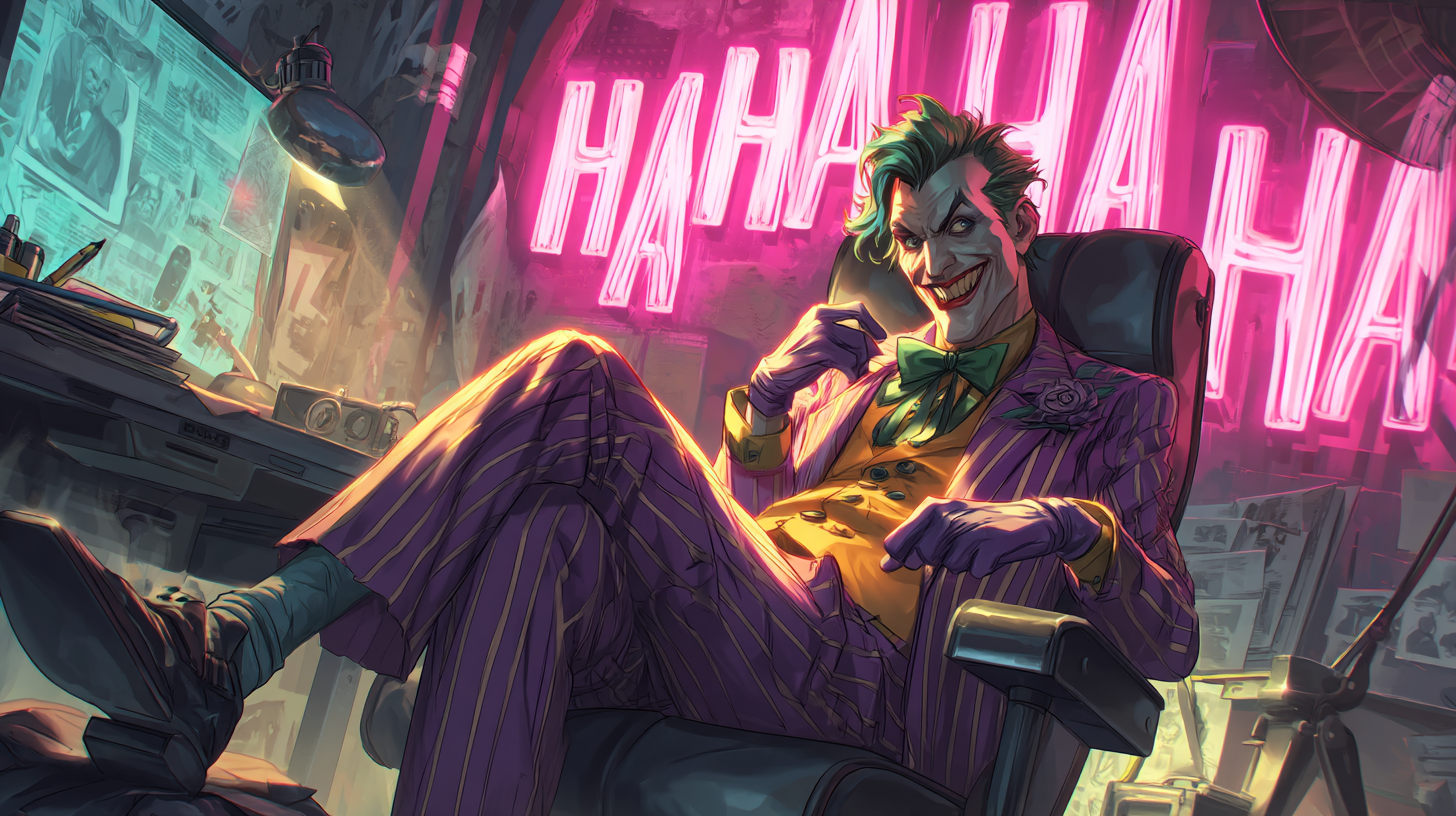 صورة مولدة بالذكاء الاصطناعي: Midjourney prompt: The Joker, a male adult with Caucasian features, i... (نموذج Midjourney - فن مفاهيمي)