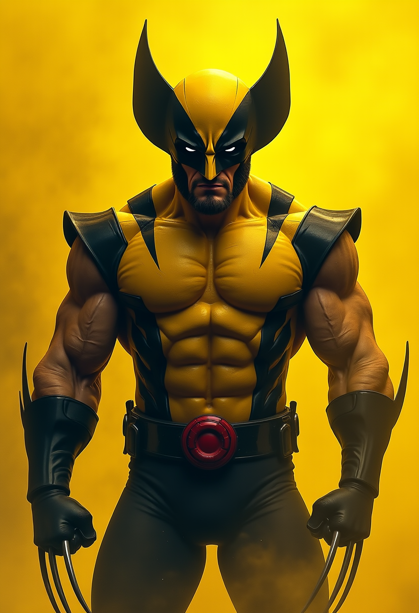 AI generated: FLUX prompt: Wolverine , dark mist, caricature in his yellow st... (FLUX - Character Design)
