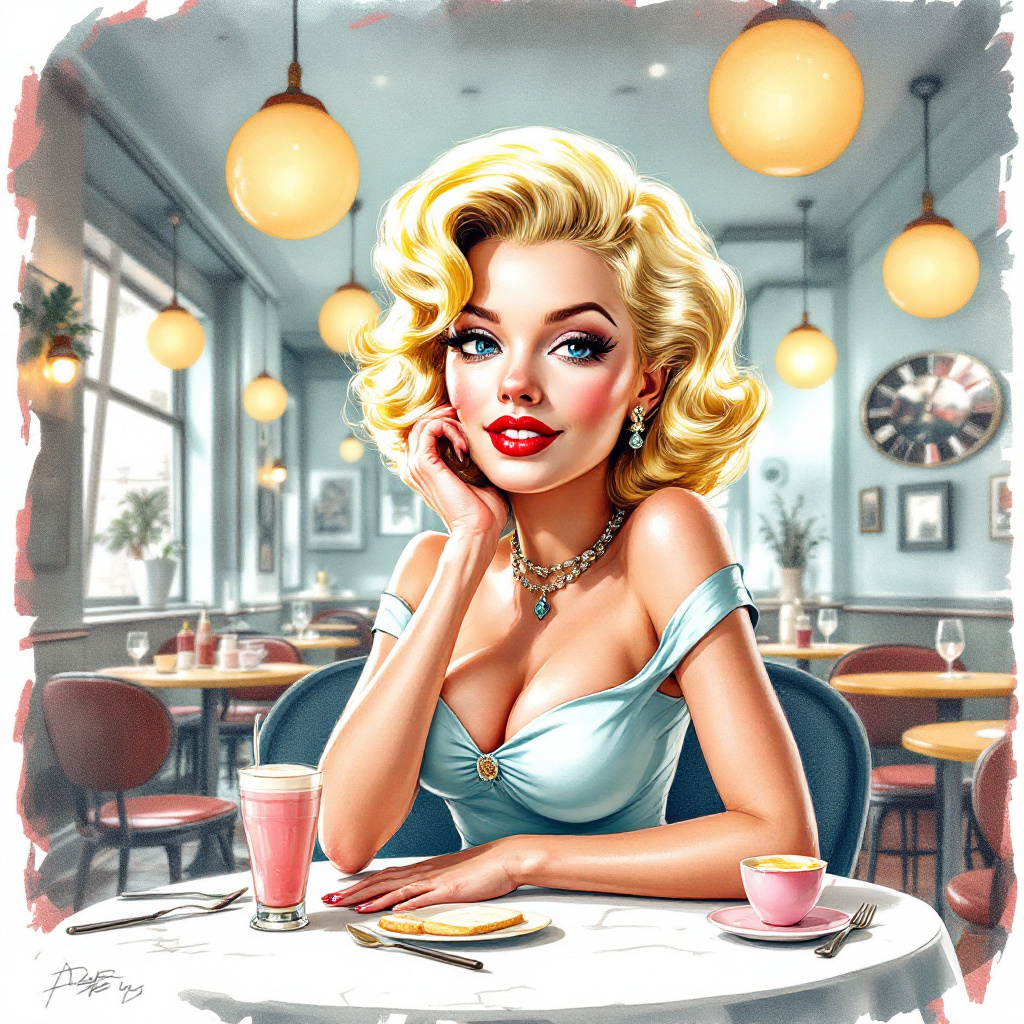 FLUX prompt: Cartoon caricature of Marylin monroe full-body s... - FLUX