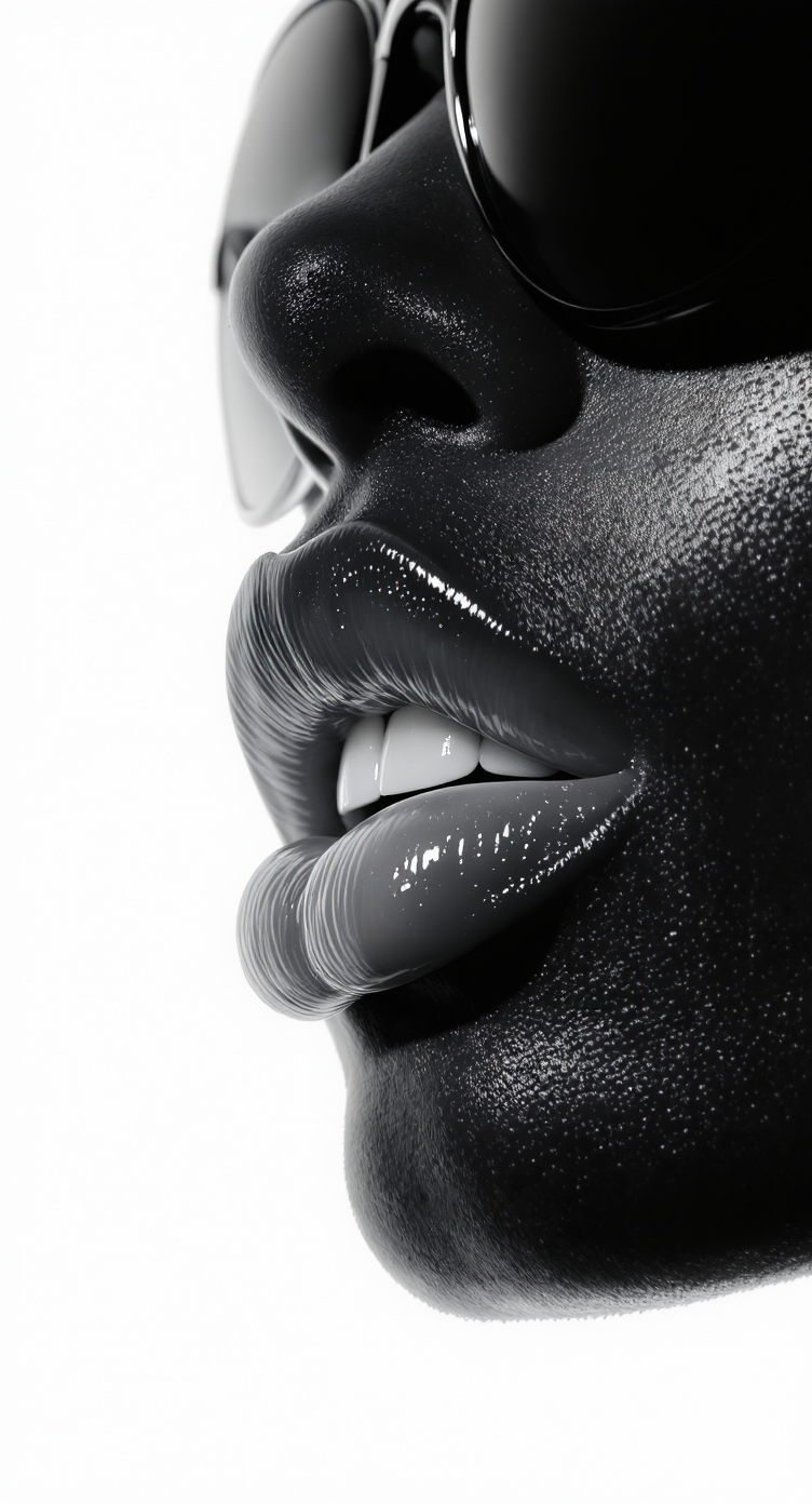 AI generated: FLUX prompt: A tight close-up, black and white, side view of an... (FLUX - Portraits)