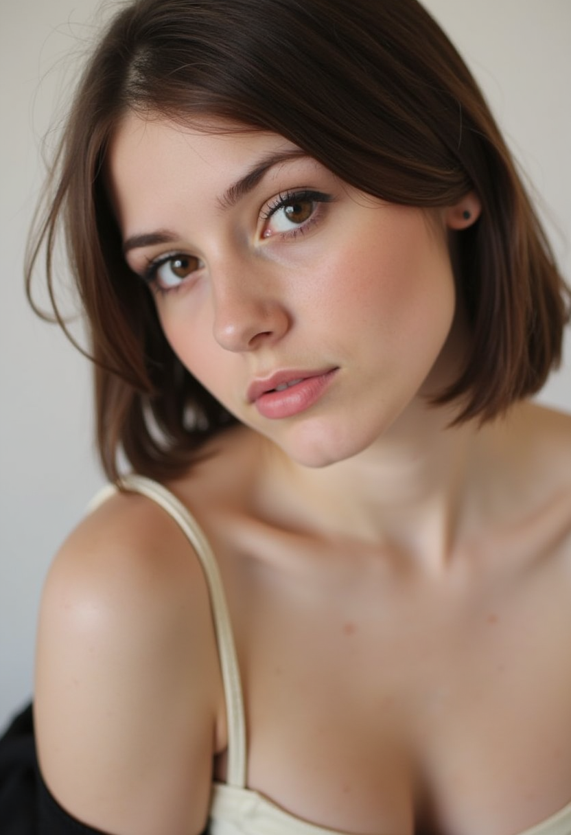AI generated: FLUX prompt: The photograph features a young woman with short b... (FLUX - Photography)