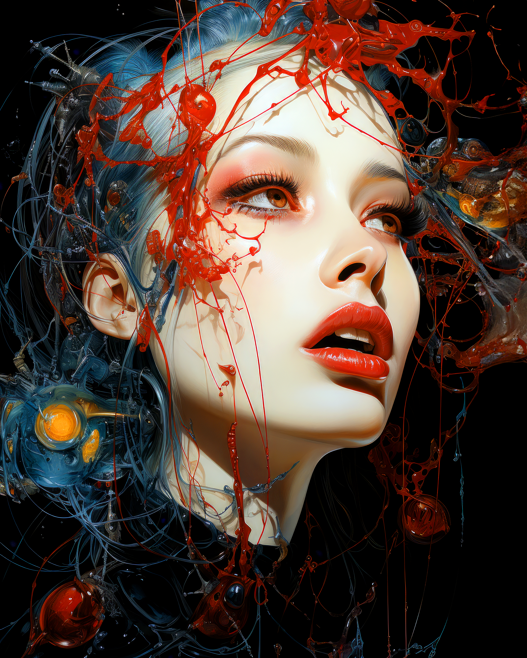 Midjourney prompt: a drawing of a woman with a spider in her mouth, i... - Midjourney