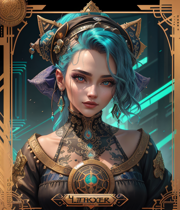 AI generated: ReV Animated prompt: tarot card with intricate detailed frame around th... (ReV Animated - Portraits)
