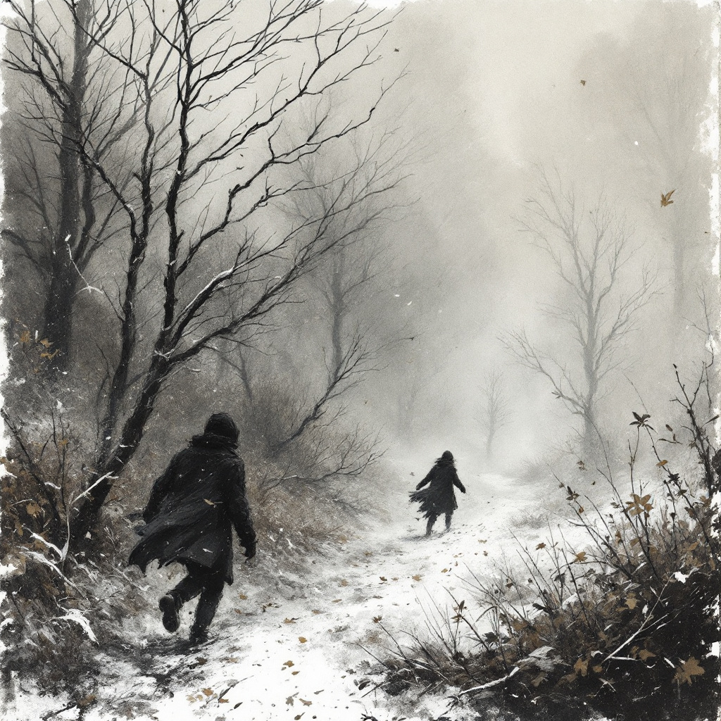 Hugo Howling FLUX prompt: illustration of chilly wind howling in winte...