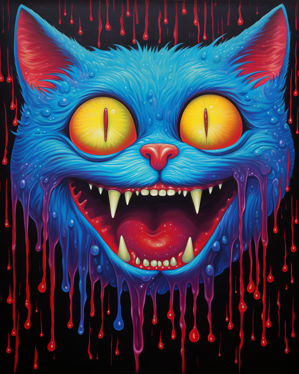 AI generated: Midjourney prompt: A blue cat with yellow eyes and glowing teeth, in ... (Midjourney - Concept Art)