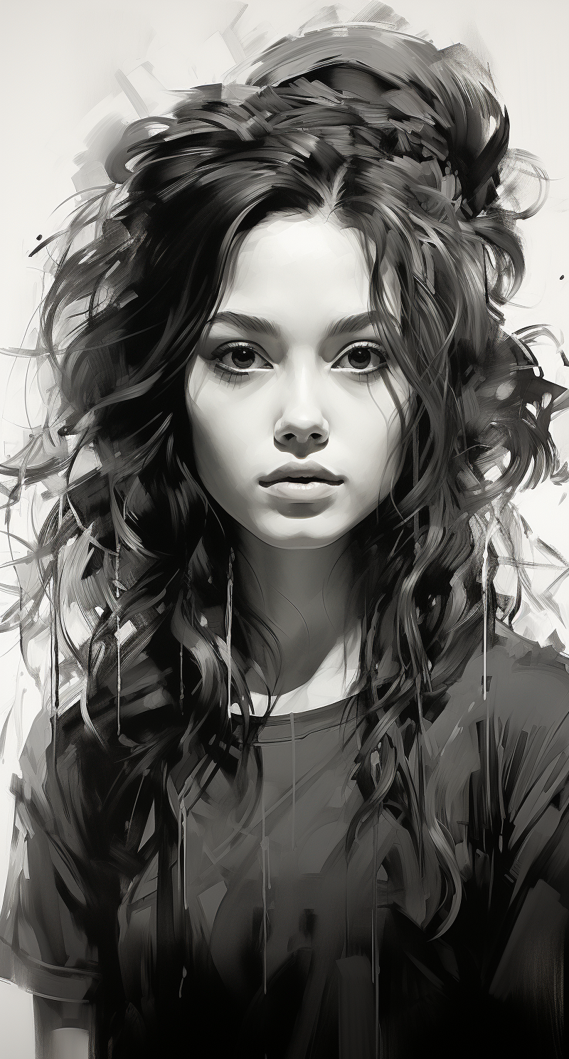 AI generated: Midjourney prompt: in digital paper pen rendering, the black and whit... (Midjourney - Portraits)
