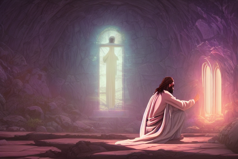 Stable Diffusion prompt: a portrait of jesus praying, mys...