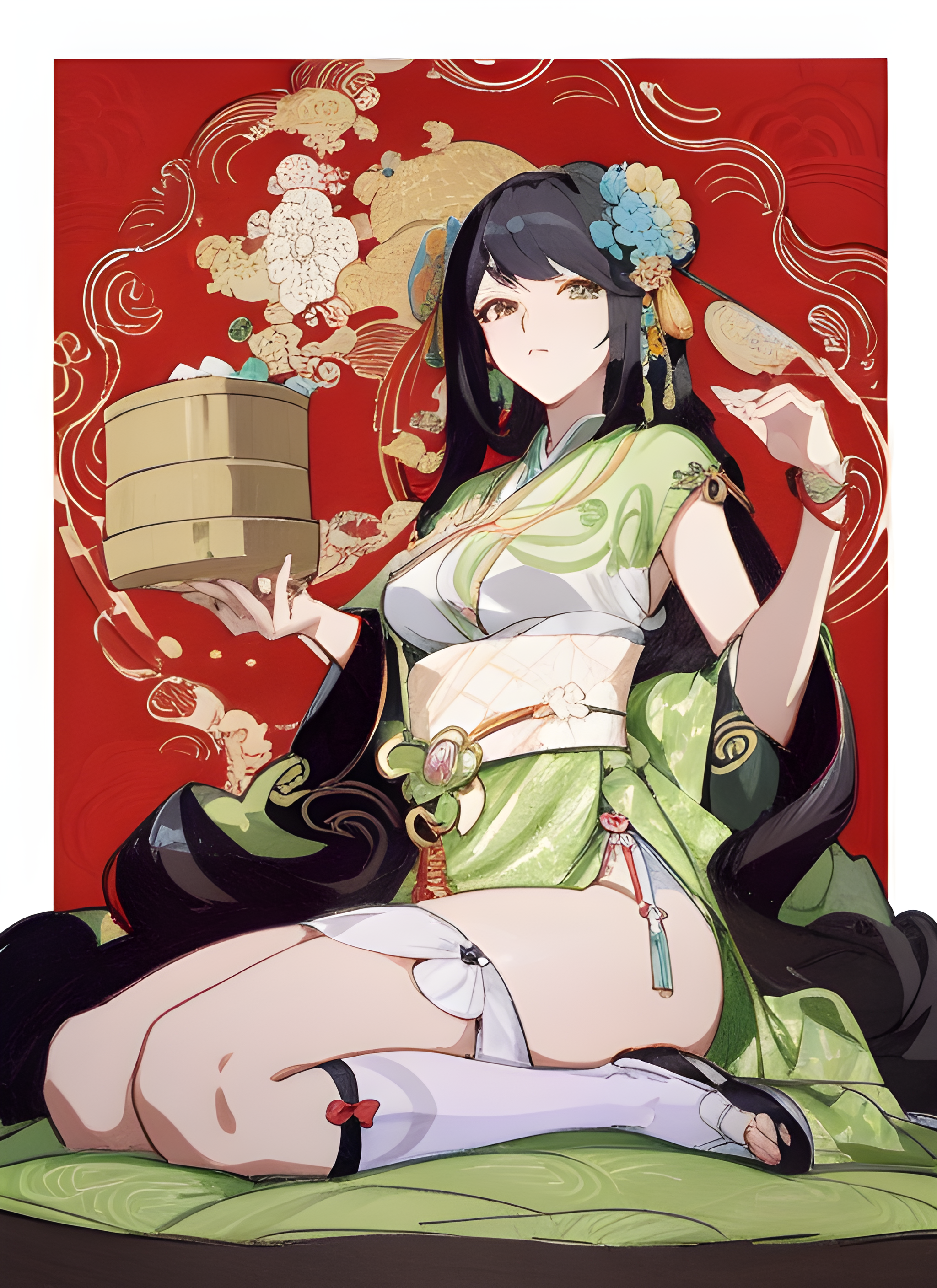 ReV Animated prompt: a woman sitting on top of a lush green field, an a... - ReV Animated