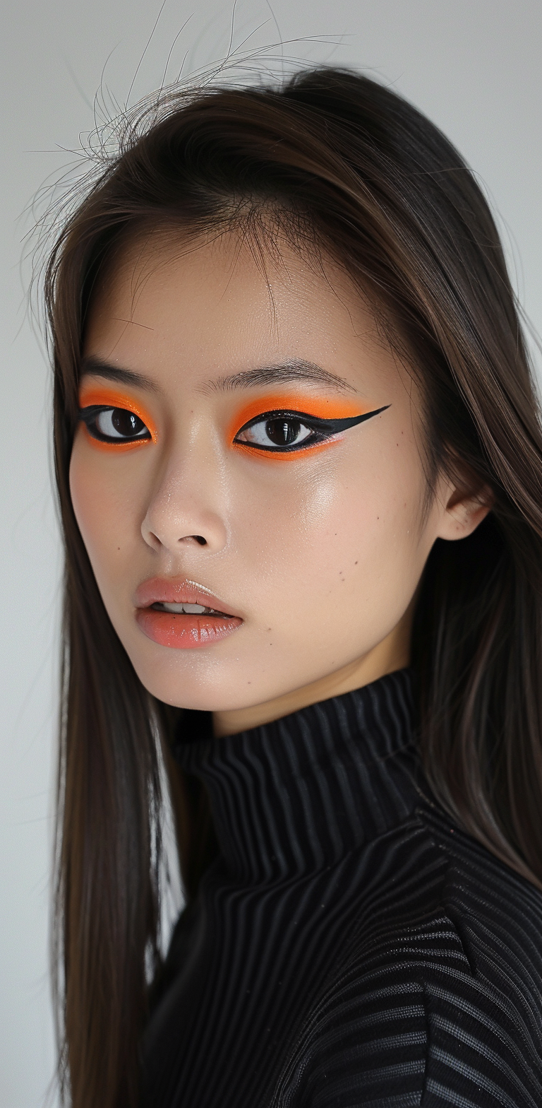 AI generated: Midjourney prompt: Asian model with long straight hair, wearing sharp... (Midjourney - Photography)