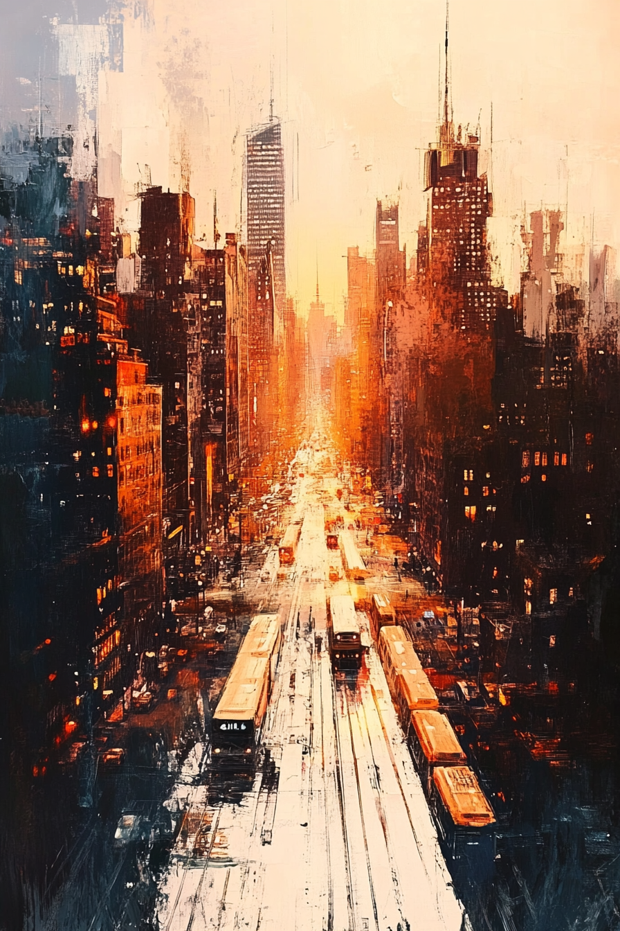 صورة مولدة بالذكاء الاصطناعي: أمر Midjourney: لوحة لمنظر مدينة مرسومة بأسلوب الفرشاة الجافة... (نموذج Midjourney - فن مفاهيمي)