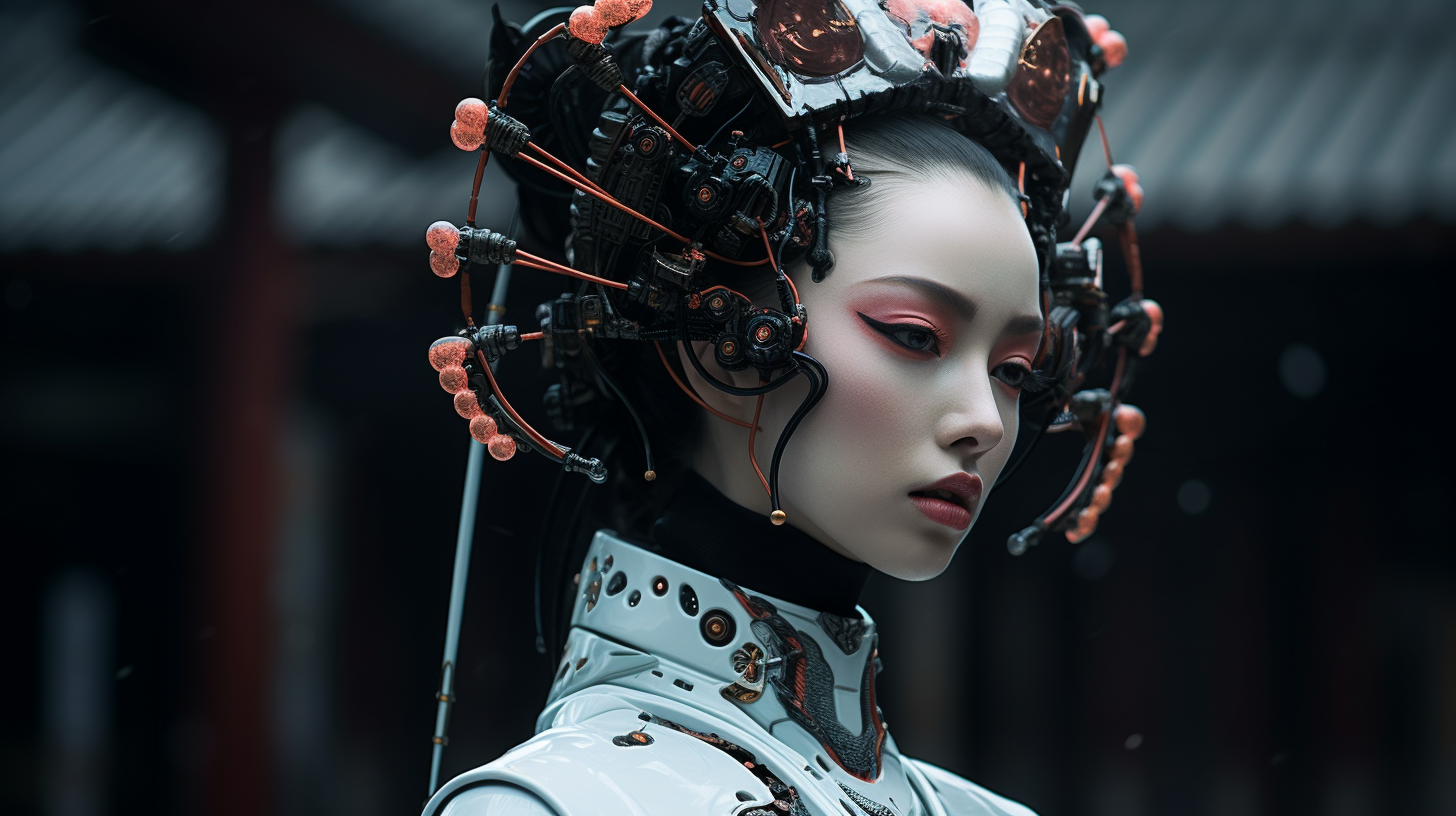 Midjourney prompt: photo of a geisha, cyberpunk aesthetic, realistic ... - Midjourney
