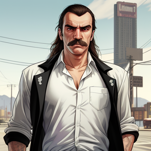 صورة مولدة بالذكاء الاصطناعي: DreamShaper prompt: a picture in the style of a gta 5 poster game, GTA... (نموذج DreamShaper - صور شخصية)
