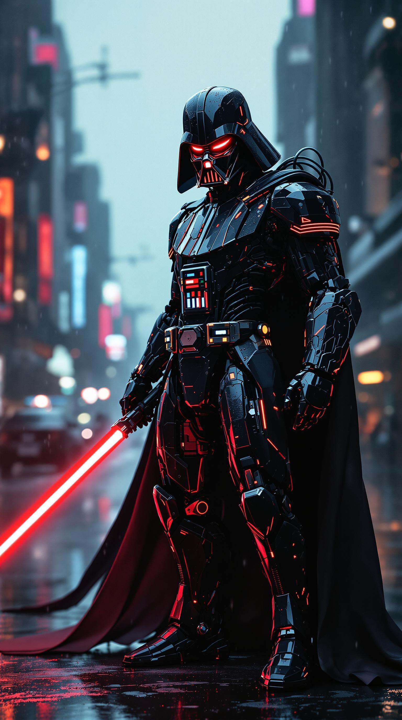 AI generated: FLUX prompt: super close up portrait of mecha darth vader posi... (FLUX - Portraits)