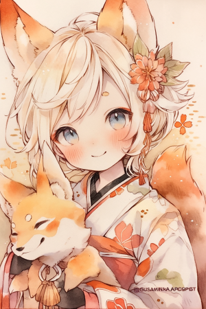 صورة مولدة بالذكاء الاصطناعي: Midjourney prompt: Headshot of an anime playful kitsune girl wearing ... (نموذج Midjourney - أنمي)