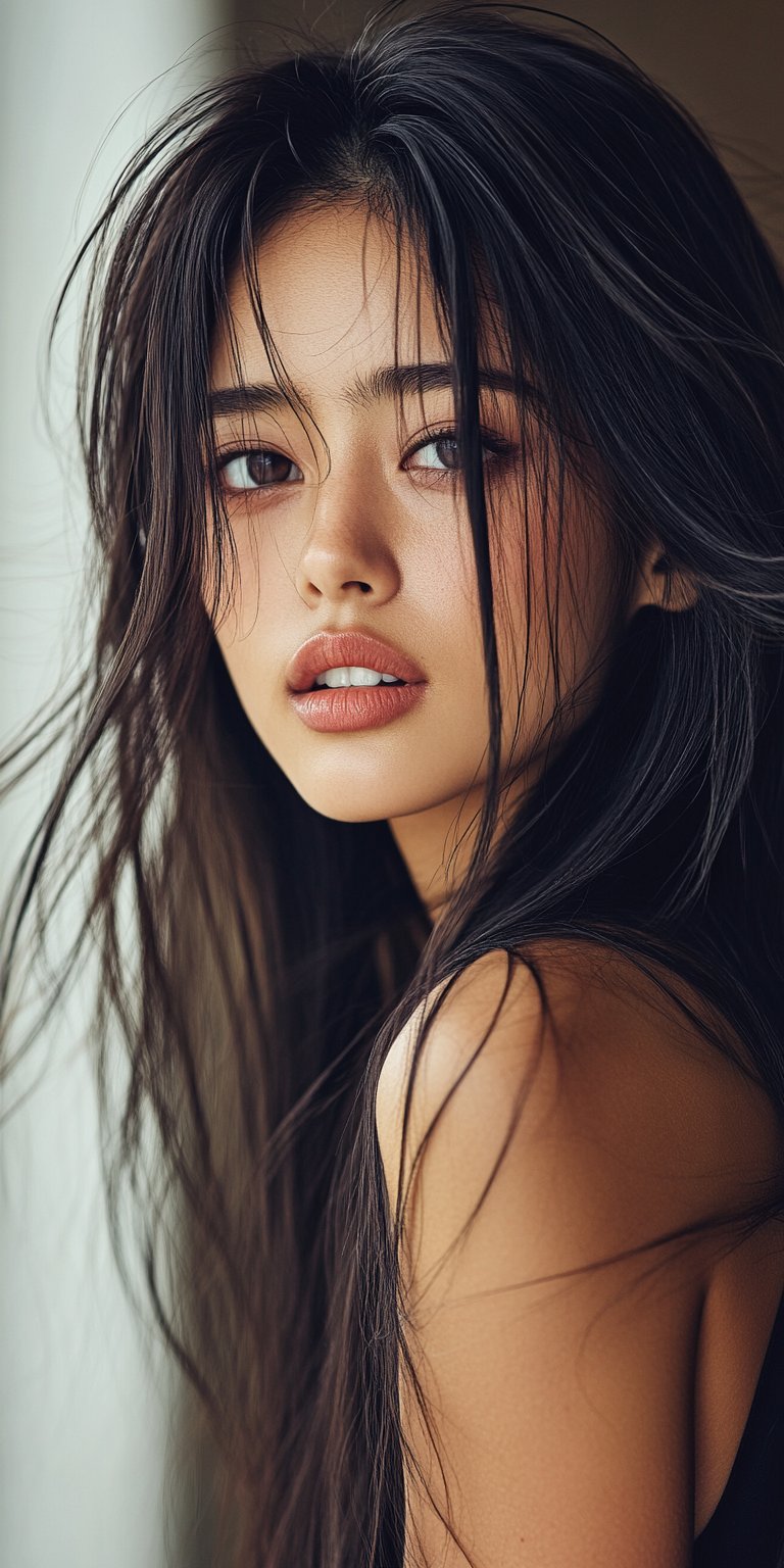 صورة مولدة بالذكاء الاصطناعي: Midjourney prompt: woman with beautiful long brown hair, in the style... (نموذج Midjourney - تصوير فوتوغرافي)