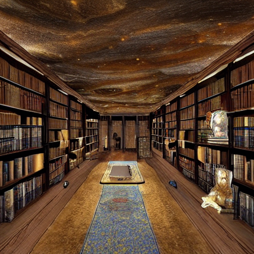 Stable Diffusion prompt: ancient magical cave library, wa...