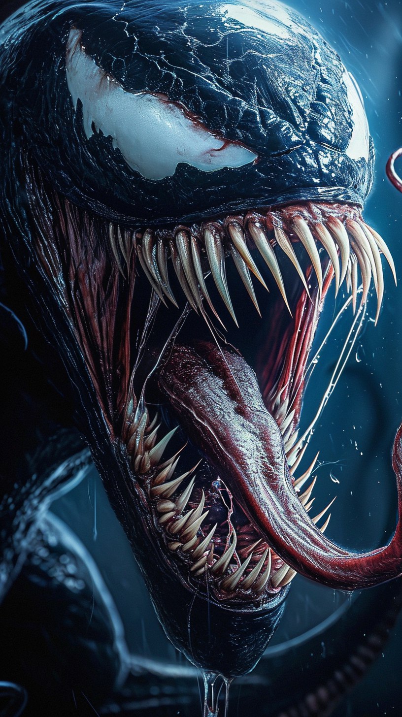 AI generated: Midjourney prompt: a close up of a venom with its mouth open, film ke... (Midjourney - Portraits)
