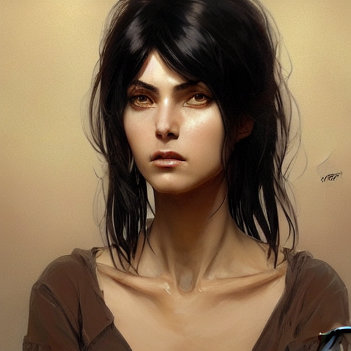 Stable Diffusion prompt: sad woman with short, spiky blac...