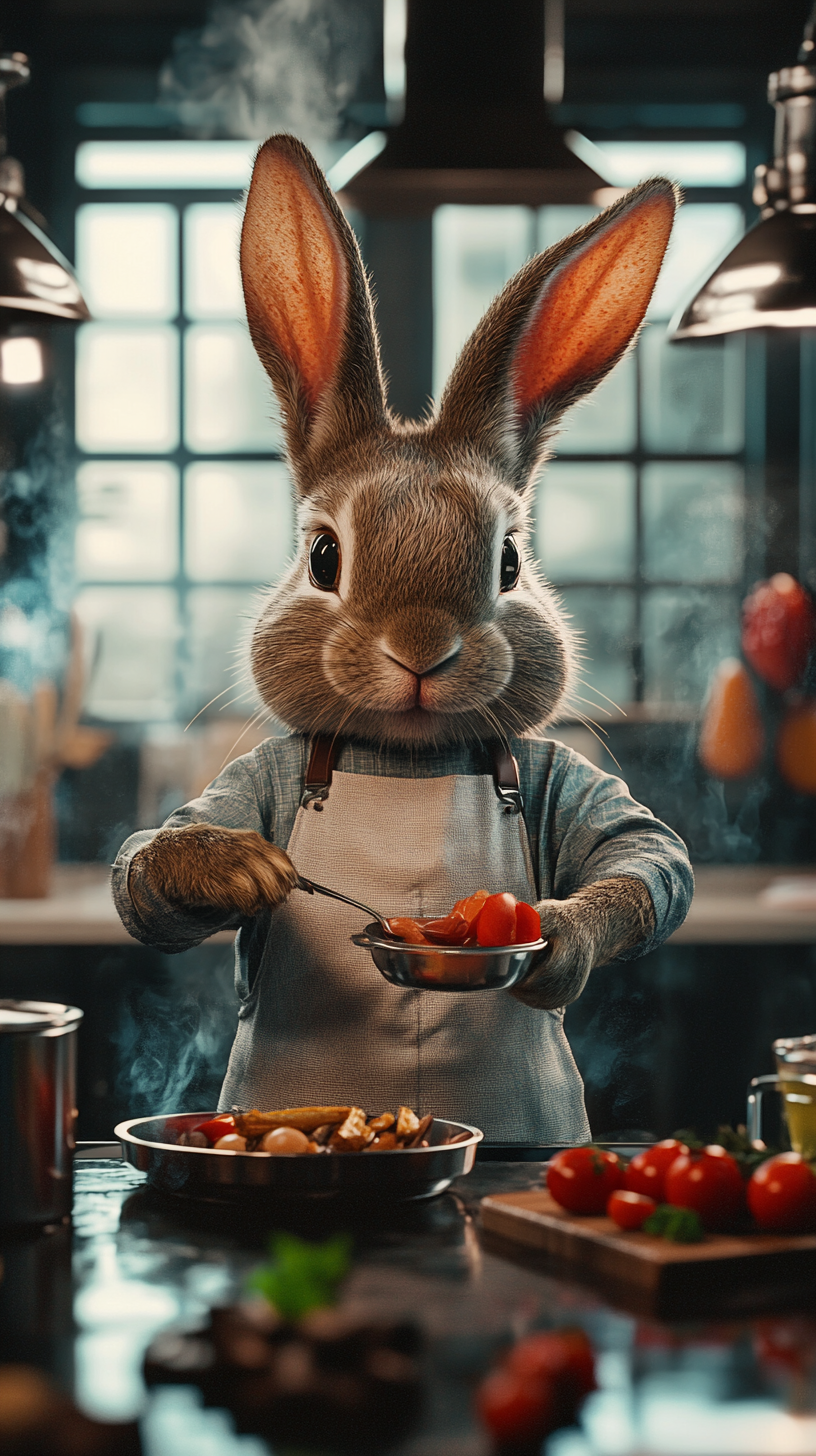 AI generated: rabbit chef (Midjourney - Photography)