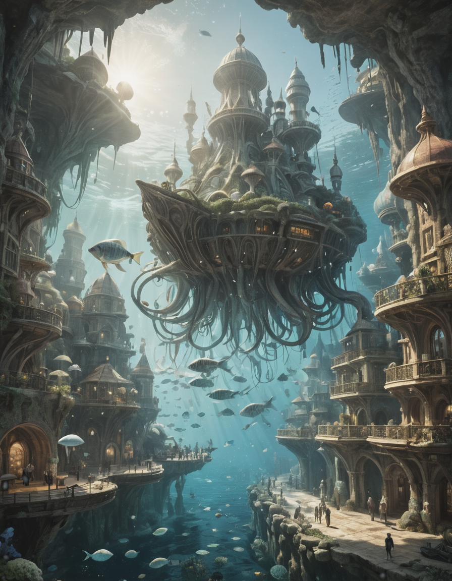 AI generated: SD XL prompt: An underwater city, inhabited by intelligent octop... (SD XL - Concept Art)