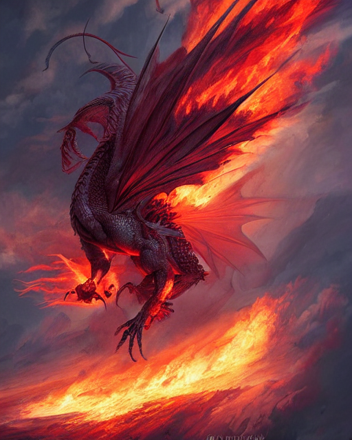 Stable Diffusion prompt: A red dragon as a phoenix flying...