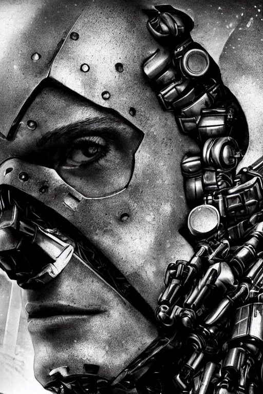 Stable Diffusion prompt: half-mechanical cyborg male warr...