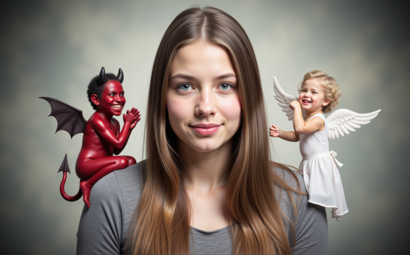 AI generated: FLUX prompt: A college girl facing the viewer stands in the cen... (FLUX - Photography)